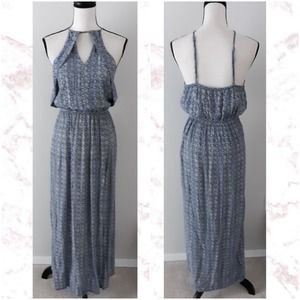 American Eagle Outfitters Blue Geo-Print Halter Maxi Dress
